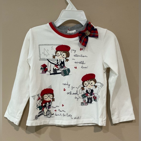 🍎Mayoral Girl’s White Adorned Cotton Shirt, Size 18 mo - Picture 1 of 5